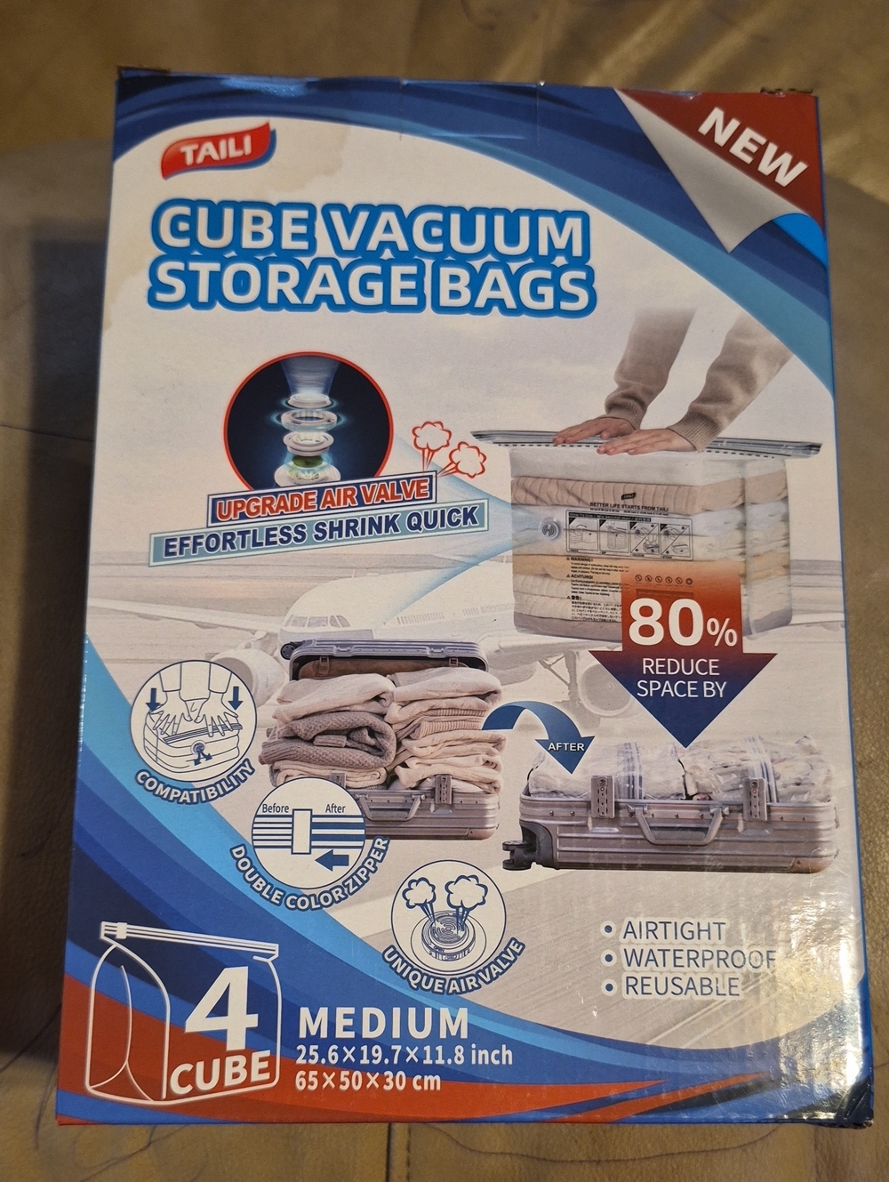 Tail Medium Cube Vacuum Storage Bags - Blue & White